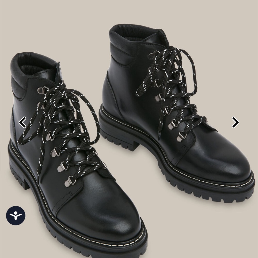 Whistles Black Leather Combat Boots with Contrast Laces